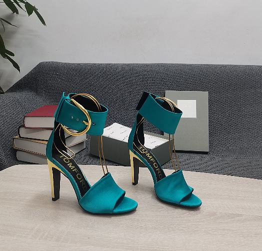 TOM FORD SATIN BUCKLE ANKLE STRAP SANDAL AQUA W3072T-TSA001 - 1