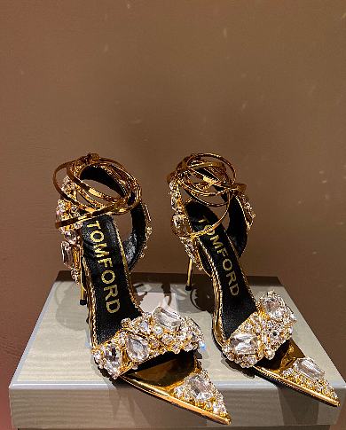 TOM FORD Metallic Crystal Ankle-tie Sandals In Gold + Crystal - 1