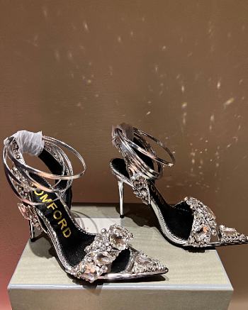 TOM FORD Metallic Crystal Ankle-tie Sandals In White