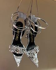 TOM FORD Metallic Crystal Ankle-tie Sandals In White - 6
