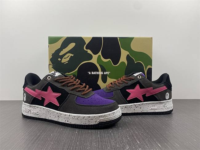 A Bathing Ape Bape Sta Black Grey Pink Suede - 1