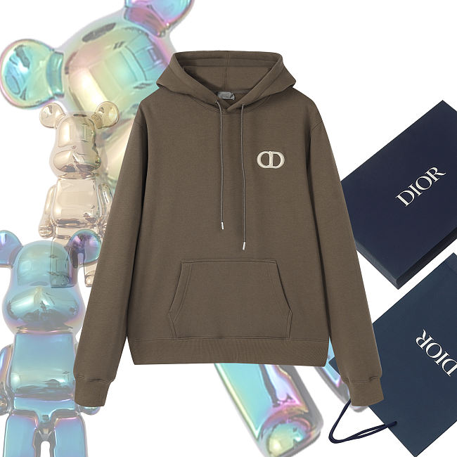 Dior CD Icon Hooded Sweatshirt Brown - 1