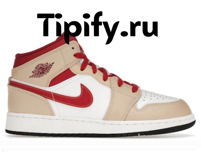 Air Jordan 1 Mid Beige Red (GS) 554725-201 - 1