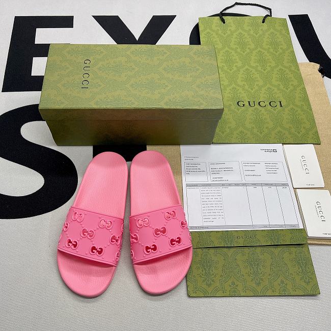 Women's rubber Gucci slide sandal Pink 573922 JDR00 5846 - 1