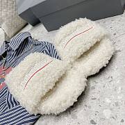 Balenciaga Women Furry Slide Sandal in black fake shearling white Political Campaign embroideries White - 3