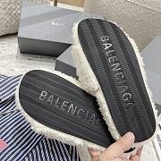 Balenciaga Women Furry Slide Sandal in black fake shearling white Political Campaign embroideries White - 4