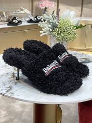 Balenciaga Furry 80mm Sandal in black fake shearling, white Political Campaign embroideries Black 656632W2DO11096 - 1