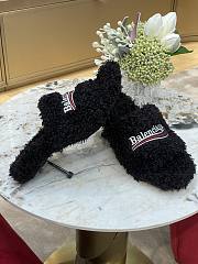 Balenciaga Furry 80mm Sandal in black fake shearling, white Political Campaign embroideries Black 656632W2DO11096 - 5