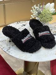 Balenciaga Furry 80mm Sandal in black fake shearling, white Political Campaign embroideries Black 656632W2DO11096 - 4