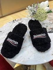 Balenciaga Furry 80mm Sandal in black fake shearling, white Political Campaign embroideries Black 656632W2DO11096 - 2