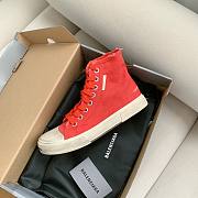 Balenciaga Women's Paris High Top Sneaker in red destroyed cotton and white rubber 688756W3RC16090 - 6