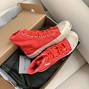 Balenciaga Women's Paris High Top Sneaker in red destroyed cotton and white rubber 688756W3RC16090 - 5