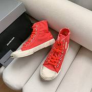 Balenciaga Women's Paris High Top Sneaker in red destroyed cotton and white rubber 688756W3RC16090 - 2