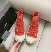 Balenciaga Women's Paris High Top Sneaker in red destroyed cotton and white rubber 688756W3RC16090 - 4