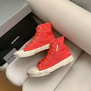 Balenciaga Women's Paris High Top Sneaker in red destroyed cotton and white rubber 688756W3RC16090 - 3