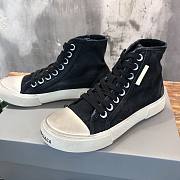 Balenciaga Women's Paris High Top Sneaker in black destroyed cotton and white rubber 688756W3RC11090 - 4