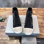 Balenciaga Women's Paris High Top Sneaker in black destroyed cotton and white rubber 688756W3RC11090 - 3