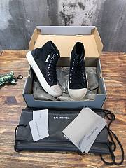 Balenciaga Women's Paris High Top Sneaker in black destroyed cotton and white rubber 688756W3RC11090 - 2