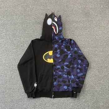 BAPE x DC Batman Split Color Camo Full Zip Hoodie #2 Black/Blue SS19