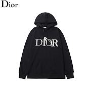 Dior Cotton 3D Embroidery Logo Long Sleeve Black Hoodie - 1