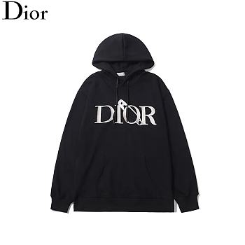 Dior Cotton 3D Embroidery Logo Long Sleeve Black Hoodie