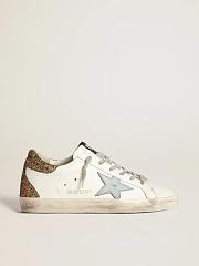 Super-Star sneakers with light blue leather star and gold glitter crocodile-print heel tab - 1