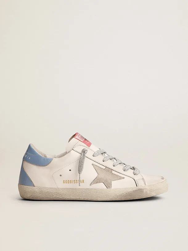 Super-Star sneakers with sky-blue laminated leather heel tab and ice-gray suede star - 1