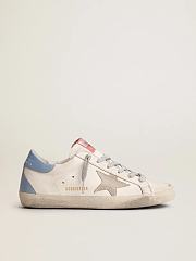 Super-Star sneakers with sky-blue laminated leather heel tab and ice-gray suede star - 1