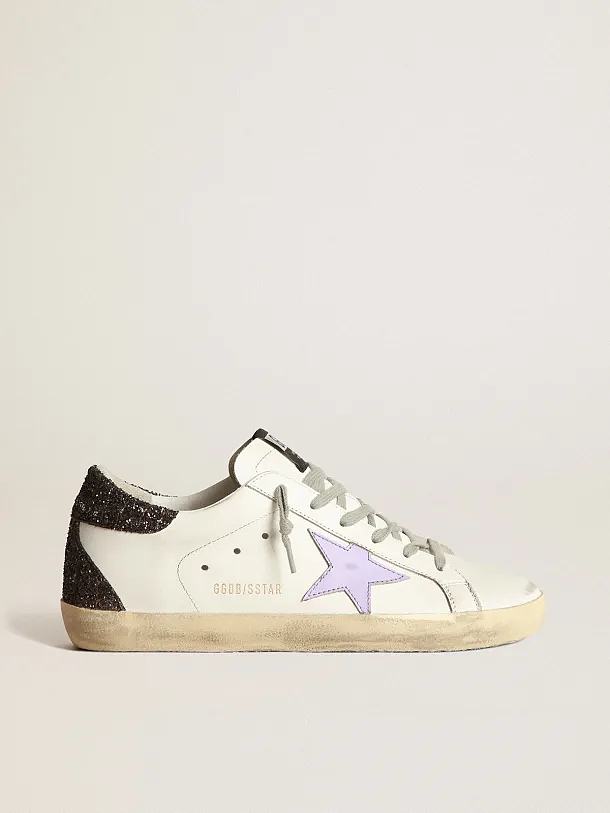 Super-Star sneakers with lilac leather star and purple glitter crocodile-print heel tab - 1