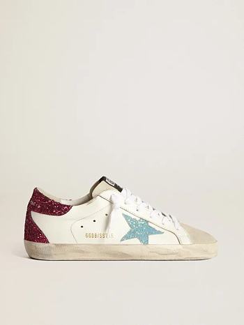 Super-Star sneakers with light blue glitter star and purple glitter heel tab