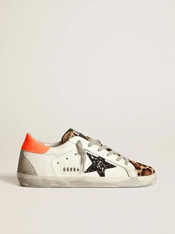 Super-Star sneakers with leopard-print insert, glittery star and orange heel tab