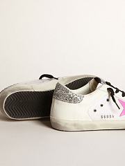 Golden Goose Super-Star sneakers in white leather and canvas with shocking-pink leather star and silver glitter - 5