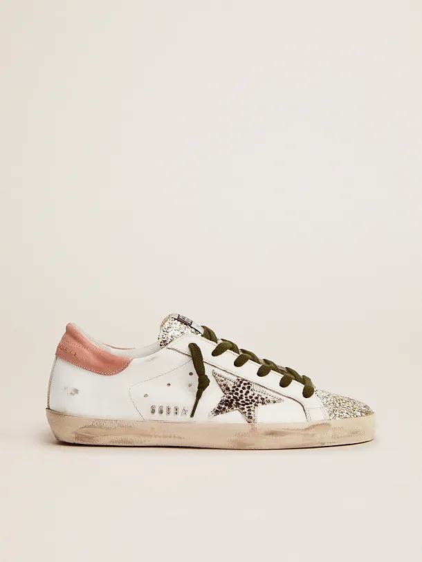 Golden Goose Super-Star LTD sneakers with silver glitter and animal-print pony skin star - 1