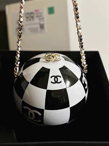 Chanel Sphere Minaudiere Resin Enamel & Gold-Tone Metal Black & White AS3716 B09839 NL557