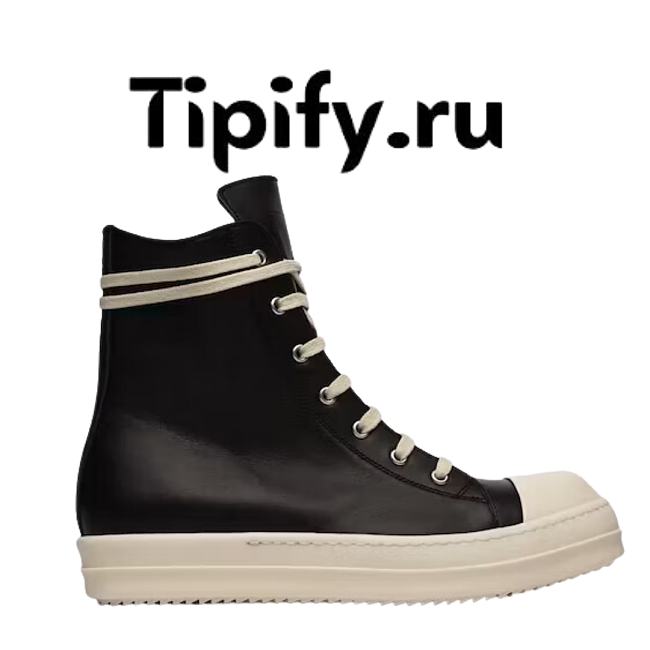 Rick Owens Leather High Top Black Cream  RU01B1890/RU02B2890 - 1