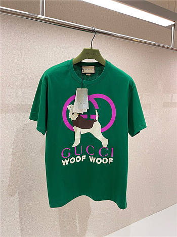 GUCCI Woof Woof-Print Cotton T-Shirt - Green 