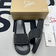 CHRISTIAN LOUBOUTIN POOL FUN BLACK CALF FLAT SLIDER - 1