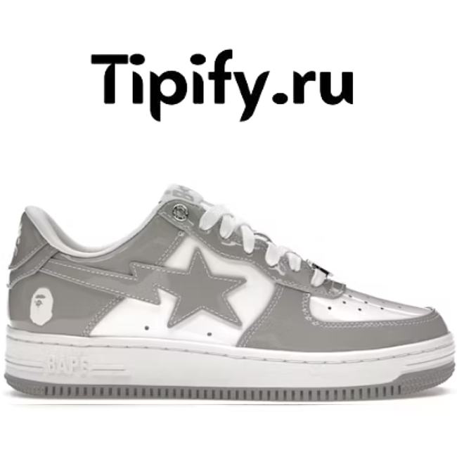 A Bathing Ape Bape Sta Patent Leather White Grey (2023)  1I70-291-021/1I70-191-022 - 1