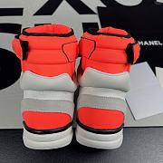 Chanel White/Orange Fabric And Leather CC High Top Sneakers  - 5