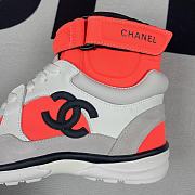 Chanel White/Orange Fabric And Leather CC High Top Sneakers  - 4