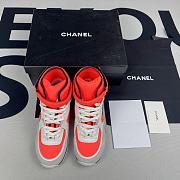 Chanel White/Orange Fabric And Leather CC High Top Sneakers  - 2