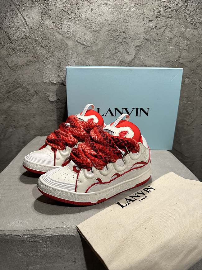 LANVIN LEATHER CURB SNEAKERS WHITE/RED FM-SKRK11-DRAP-P23003039 - 1