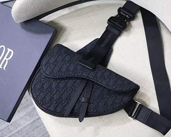 Dior Saddle Bag Oblique Jacquard Black 7.8H 11.2W 1.9D