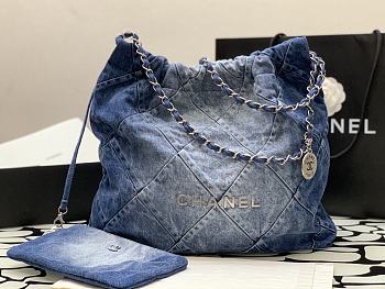 Chanel Large 22 Bag Faded Blue Denim Silver Hardware 