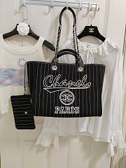 Chanel Large Deauville Shopping Bag Black and White Pinstripe Ruthenium Hardware - 1