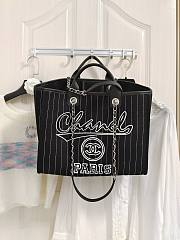 Chanel Large Deauville Shopping Bag Black and White Pinstripe Ruthenium Hardware - 3