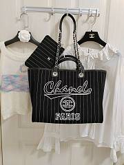 Chanel Large Deauville Shopping Bag Black and White Pinstripe Ruthenium Hardware - 4