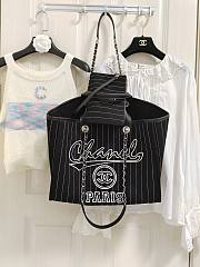 Chanel Large Deauville Shopping Bag Black and White Pinstripe Ruthenium Hardware - 5