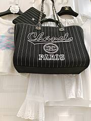 Chanel Large Deauville Shopping Bag Black and White Pinstripe Ruthenium Hardware - 6