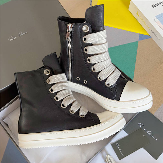 Rick Owens High Top Sneaker Thick Laces- Black - 1